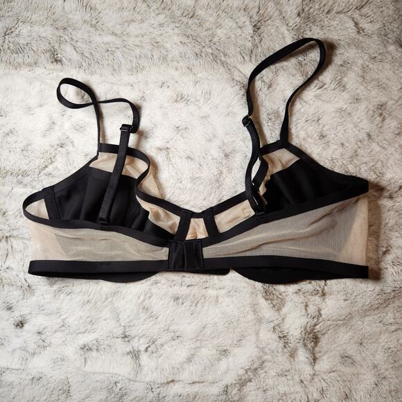 Victoria's Secret Black and Beige Mesh Unlined Luxe Lingerie Demi Bra 32D - Picture 4 of 7